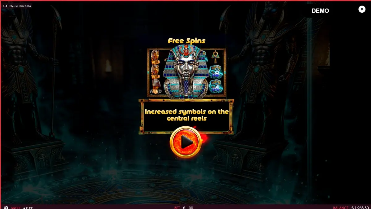 Interface do jogo de slot Mystic Pharaoh com elementos egípcios
